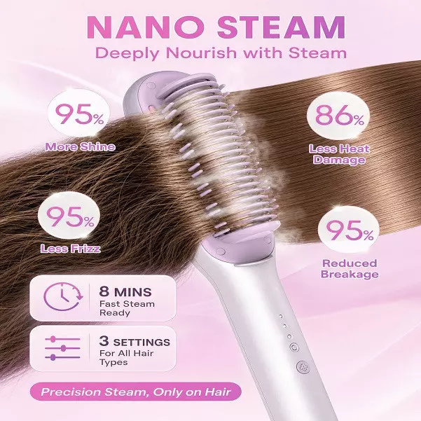 برس حرارتی بخار دار صاف کننده مو شیگلمSHEGLAM مدل Hydra Shot Steam Straightening Brush Pro