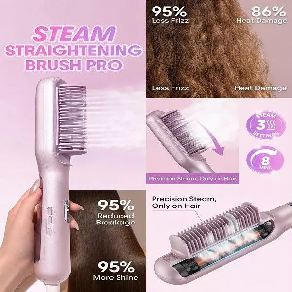 برس حرارتی بخار دار صاف کننده مو شیگلمSHEGLAM مدل Hydra Shot Steam Straightening Brush Pro
