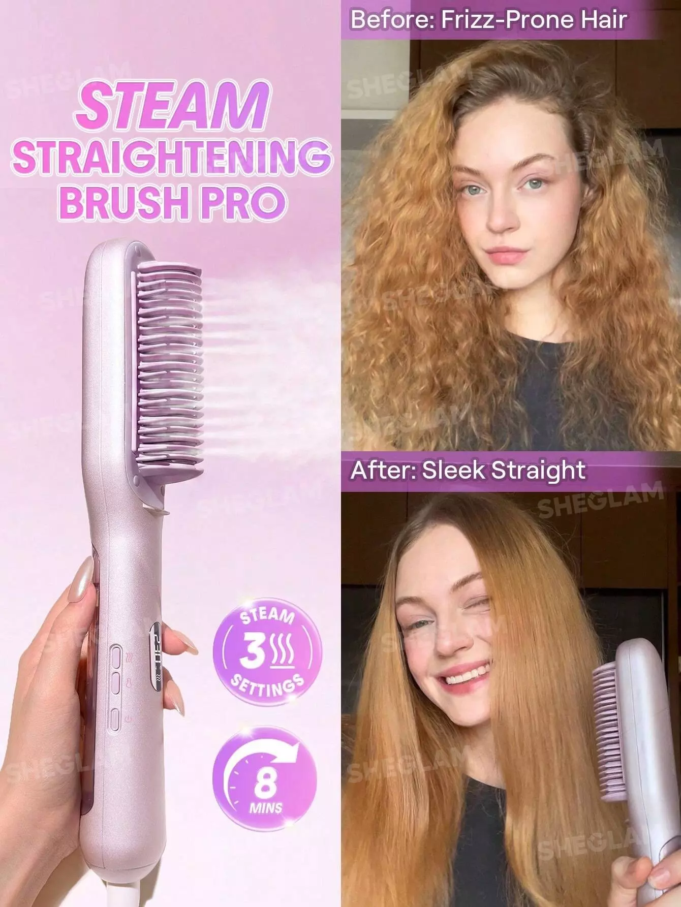 برس حرارتی بخار دار صاف کننده مو شیگلمSHEGLAM مدل Hydra Shot Steam Straightening Brush Pro